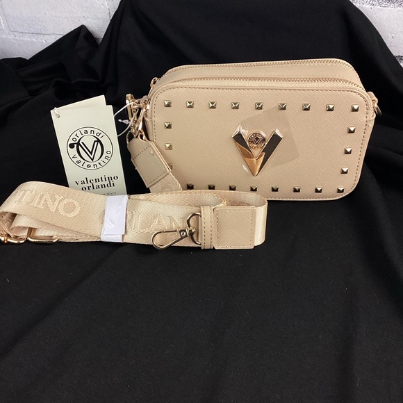Valentino Orlandi Handbags - VALENTINO ORLANDI Studded Double Zip Crossbody Camera Bag Purse New $159